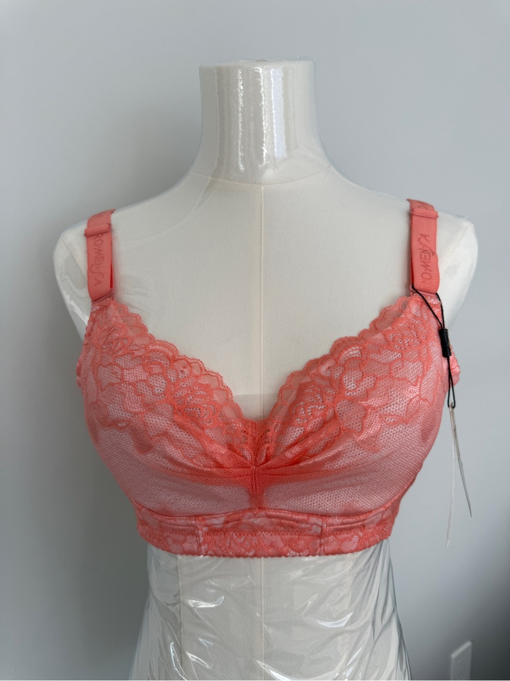 Kowon Pink Lace Bralette - Coral Pink Longline Wireless Bra